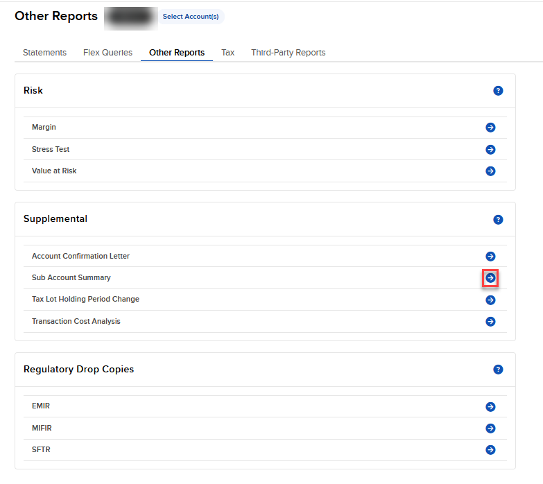 The sub account summary menu in portal. 